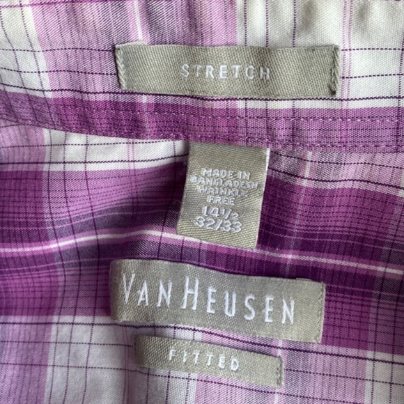 Classic Style: Van Heusen Fitted Purple & White Plaid Shirt - Size‎ 14 1/2 - Picture 2 of 5